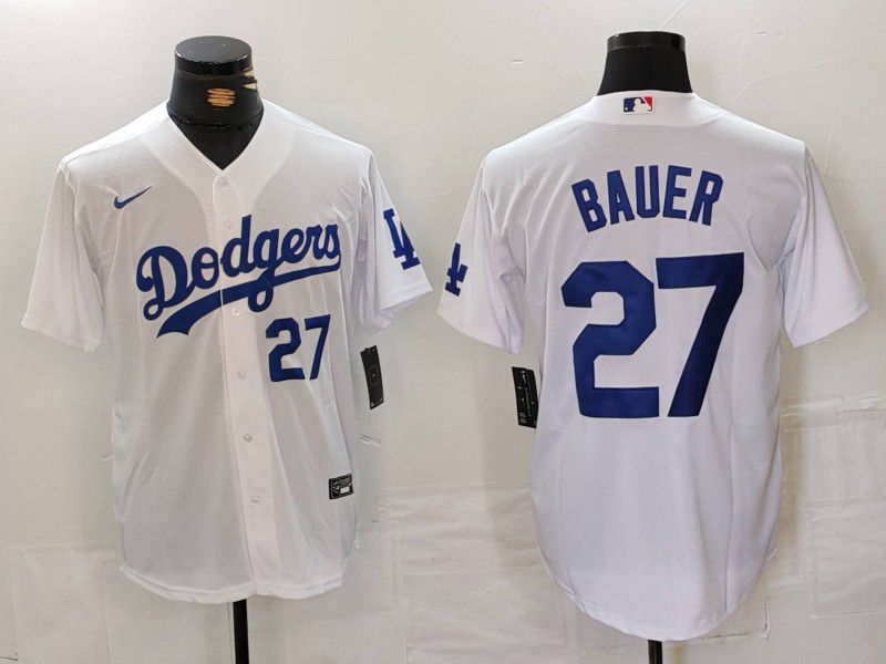 Men Los Angeles Dodgers #27 Bauer White Game 2024 Nike MLB Jersey style 7133